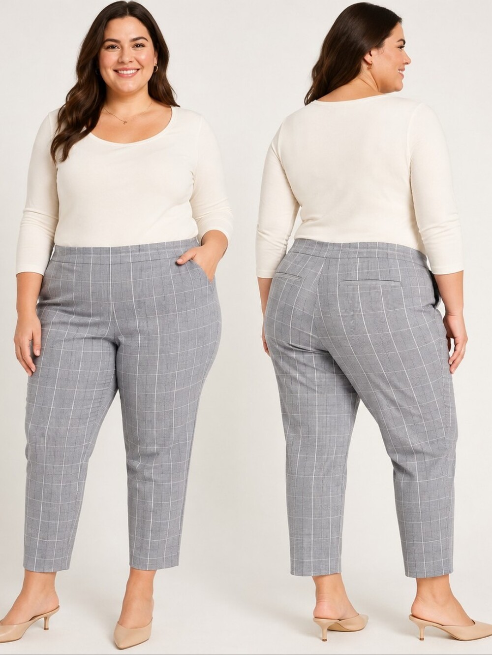 A New Day Gray Plaid Ankle Pants Size 20W Tailored Stretch Career Workwear Offic